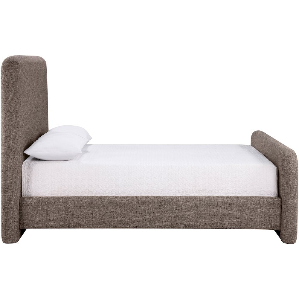 Fira Brown Linen Textured Fabric Upholstered Full Bed