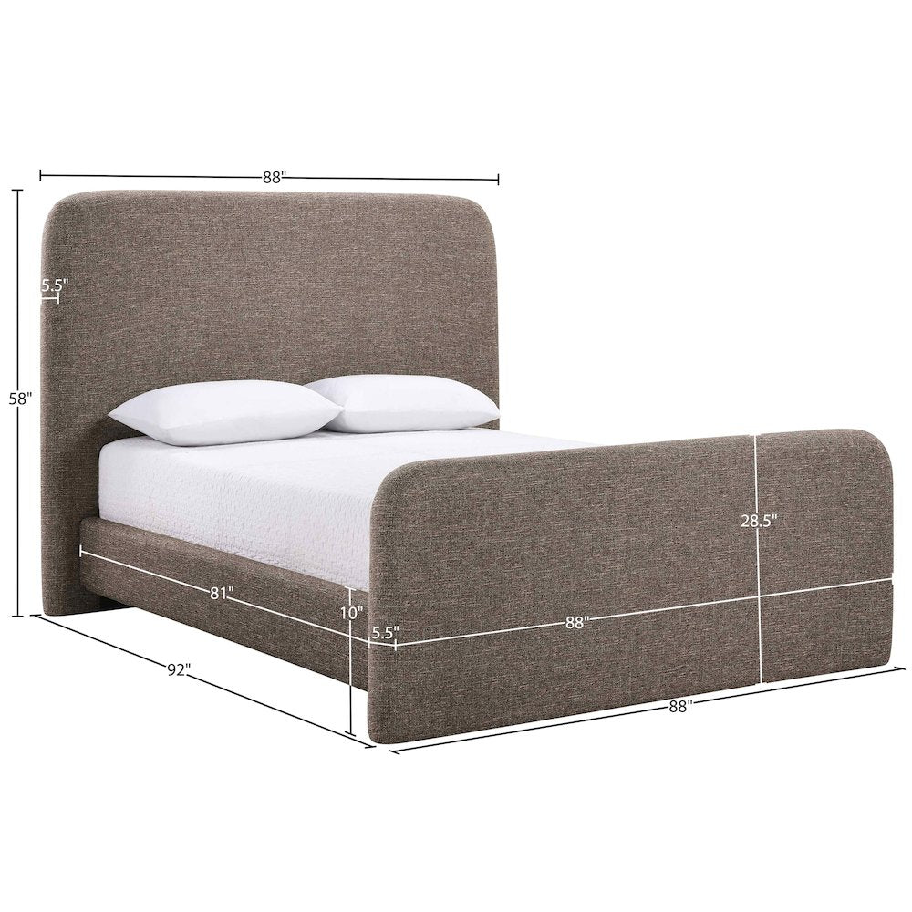 Fira Brown Linen Textured Fabric Upholstered King Bed
