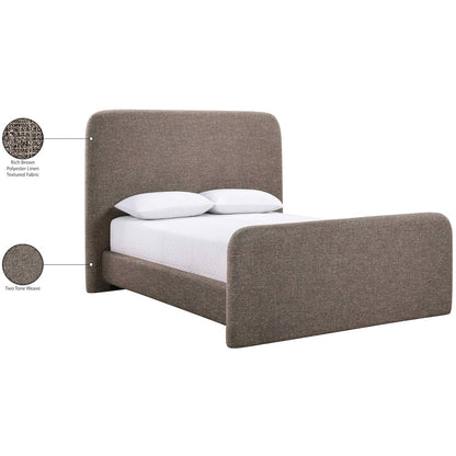 Fira Brown Linen Textured Fabric Upholstered King Bed