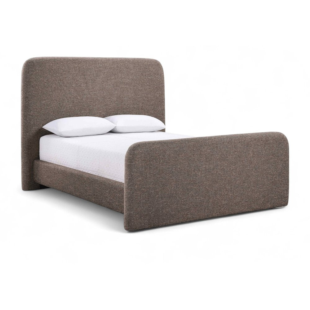 Fira Brown Linen Textured Fabric Upholstered King Bed