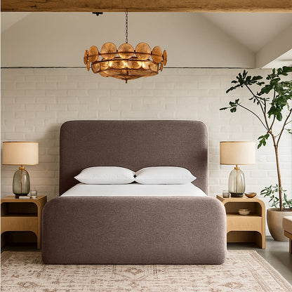 Fira Brown Linen Textured Fabric Upholstered King Bed