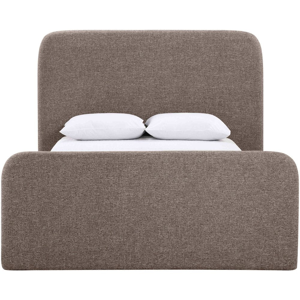 Fira Brown Linen Textured Fabric Upholstered King Bed