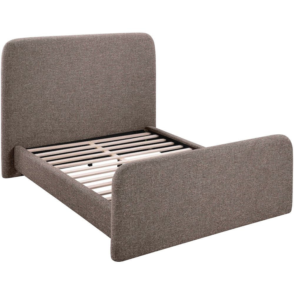 Fira Brown Linen Textured Fabric Upholstered King Bed