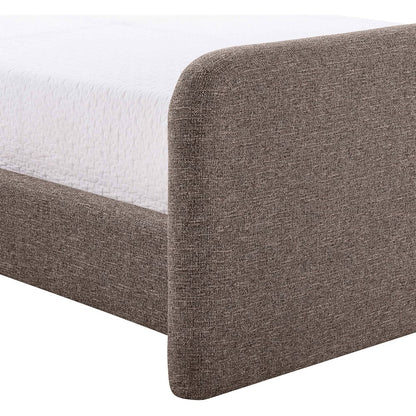 Fira Brown Linen Textured Fabric Upholstered King Bed
