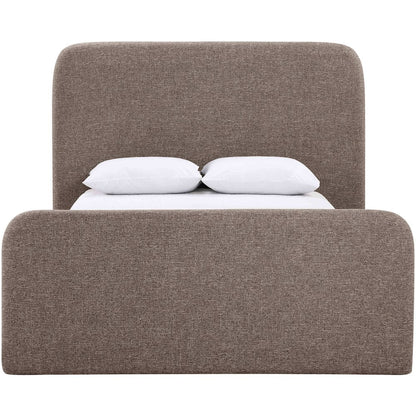 Fira Brown Linen Textured Fabric Upholstered Queen Bed