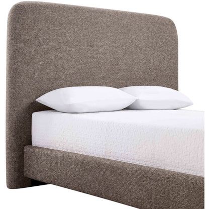 Fira Brown Linen Textured Fabric Upholstered Queen Bed