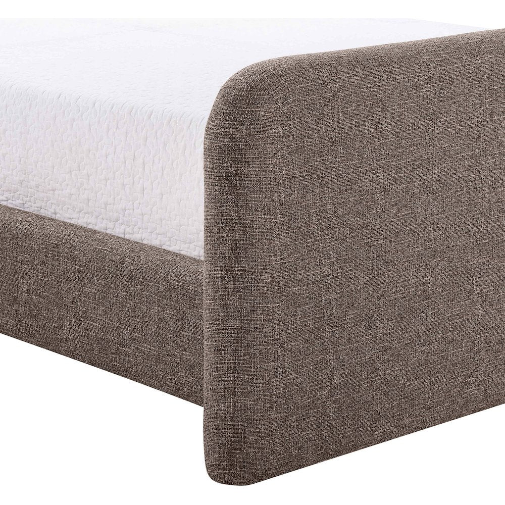Fira Brown Linen Textured Fabric Upholstered Queen Bed