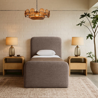 Fira Brown Linen Textured Fabric Upholstered Twin Bed