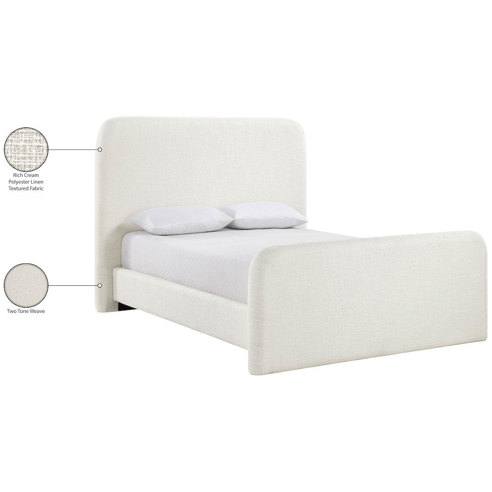 Fira Cream Linen Textured Fabric Upholstered King Bed