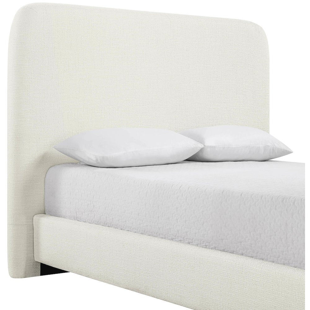 Fira Cream Linen Textured Fabric Upholstered King Bed
