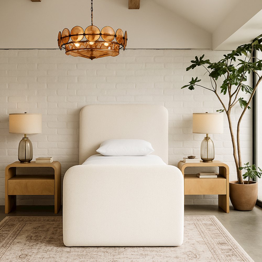 Fira Cream Linen Textured Fabric Upholstered Twin Bed