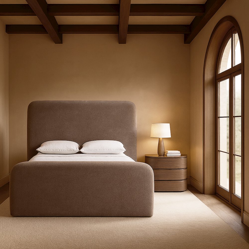 Fira Brown Chenille Fabric Upholstered Queen Bed