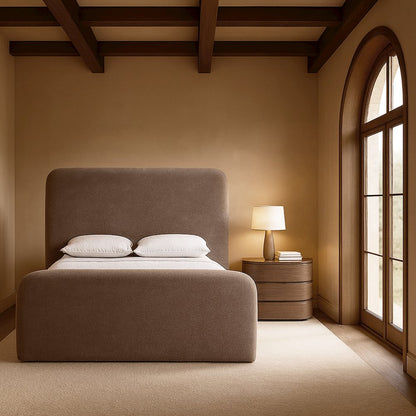 Fira Brown Chenille Fabric Upholstered Queen Bed