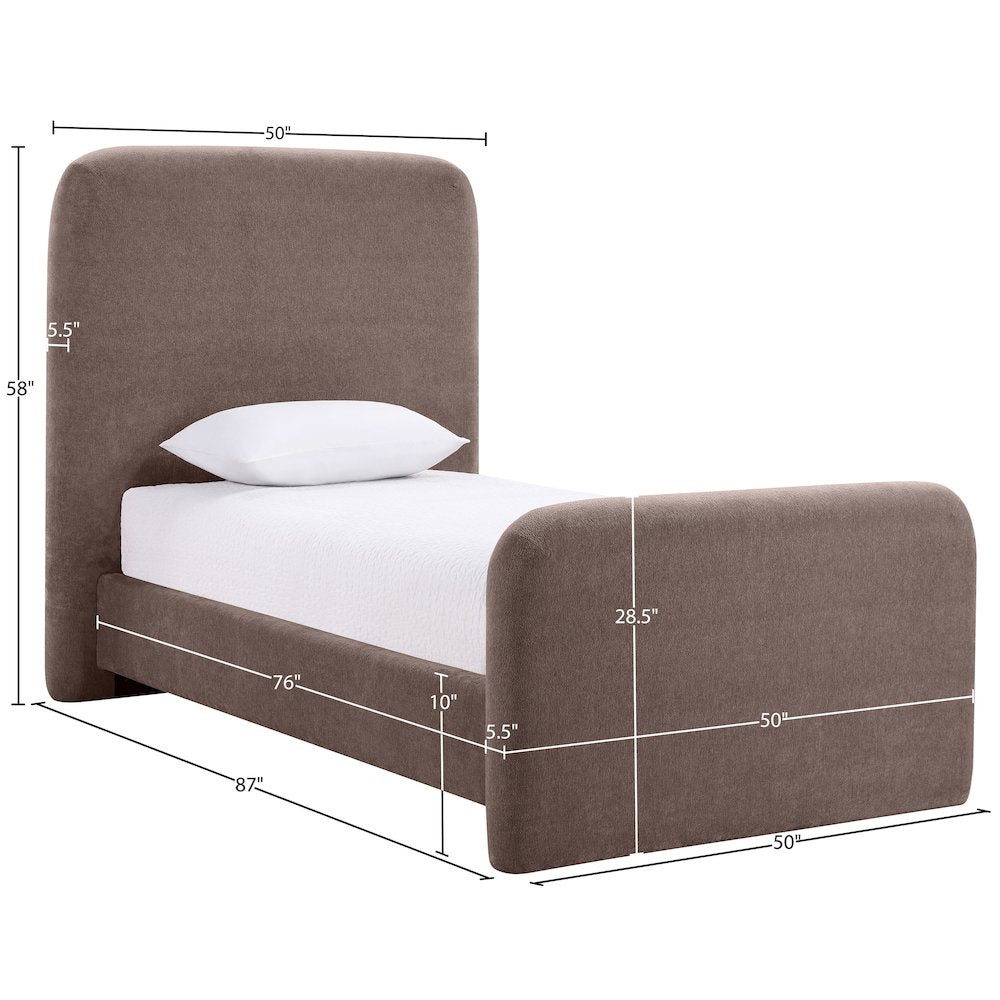 Fira Brown Chenille Fabric Upholstered Twin Bed