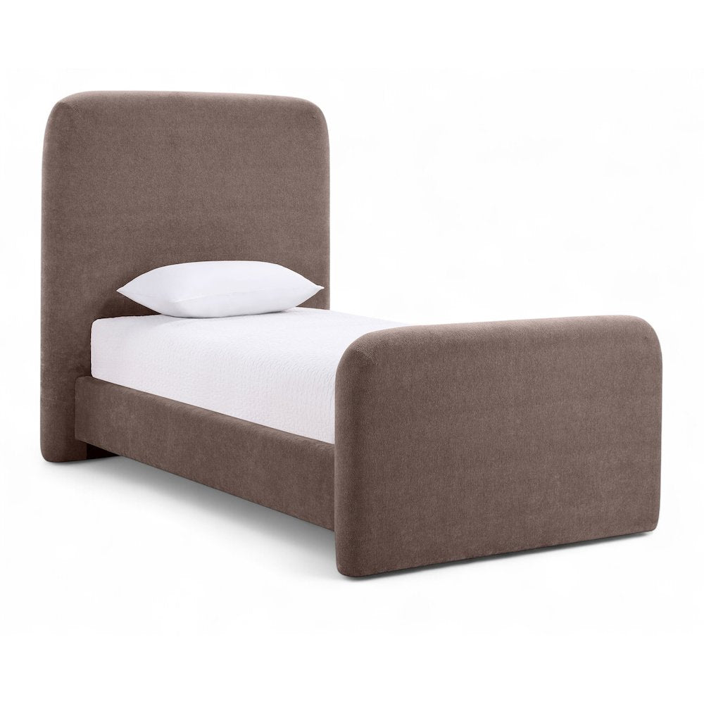 Fira Brown Chenille Fabric Upholstered Twin Bed