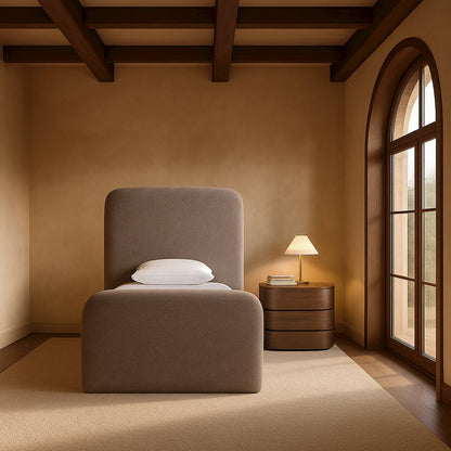 Fira Brown Chenille Fabric Upholstered Twin Bed
