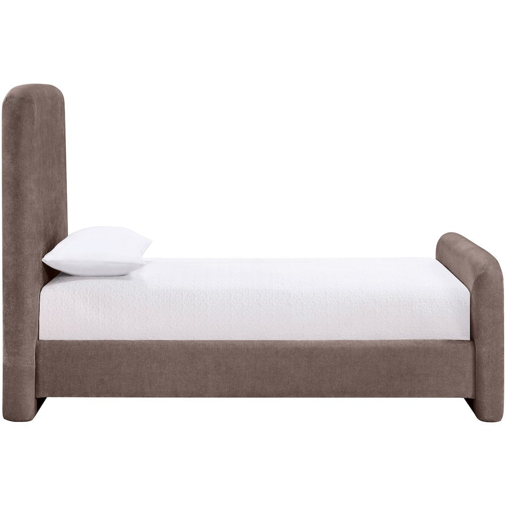 Fira Brown Chenille Fabric Upholstered Twin Bed