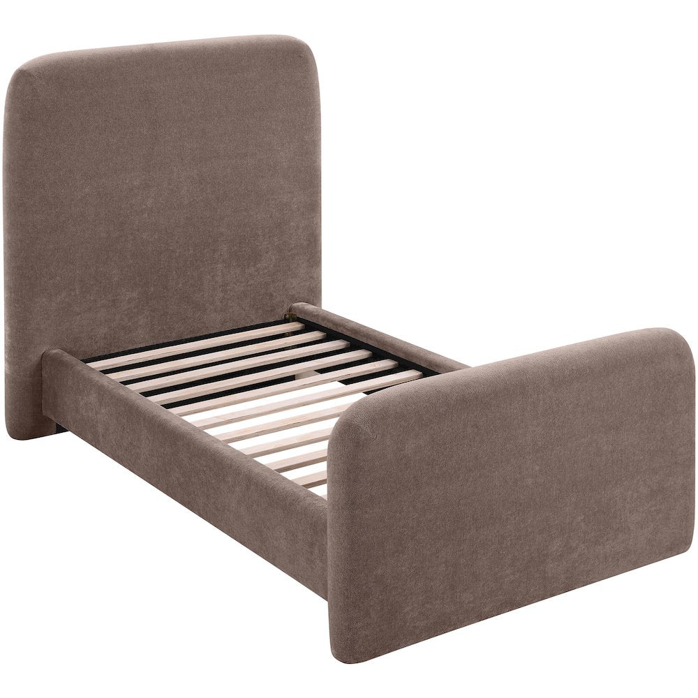 Fira Brown Chenille Fabric Upholstered Twin Bed