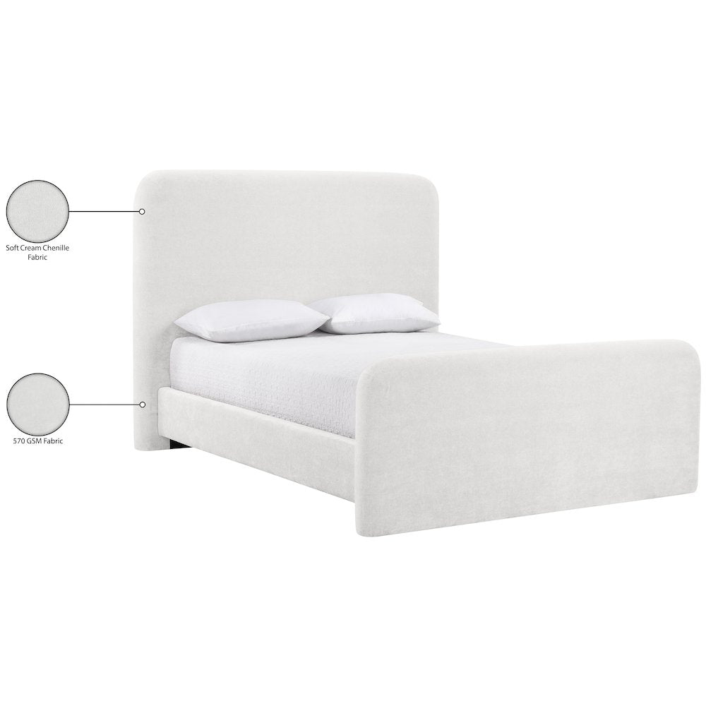 Fira Cream Chenille Fabric Upholstered Queen Bed