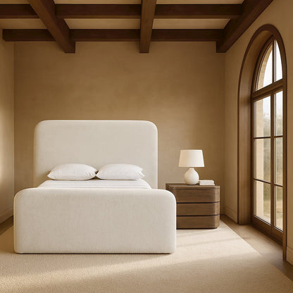 Fira Cream Chenille Fabric Upholstered Queen Bed