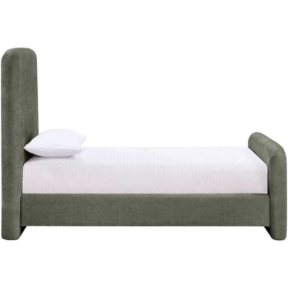 Fira Green Chenille Fabric Upholstered Twin Bed