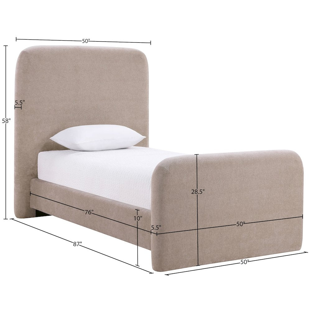 Fira Taupe Chenille Fabric Upholstered Twin Bed
