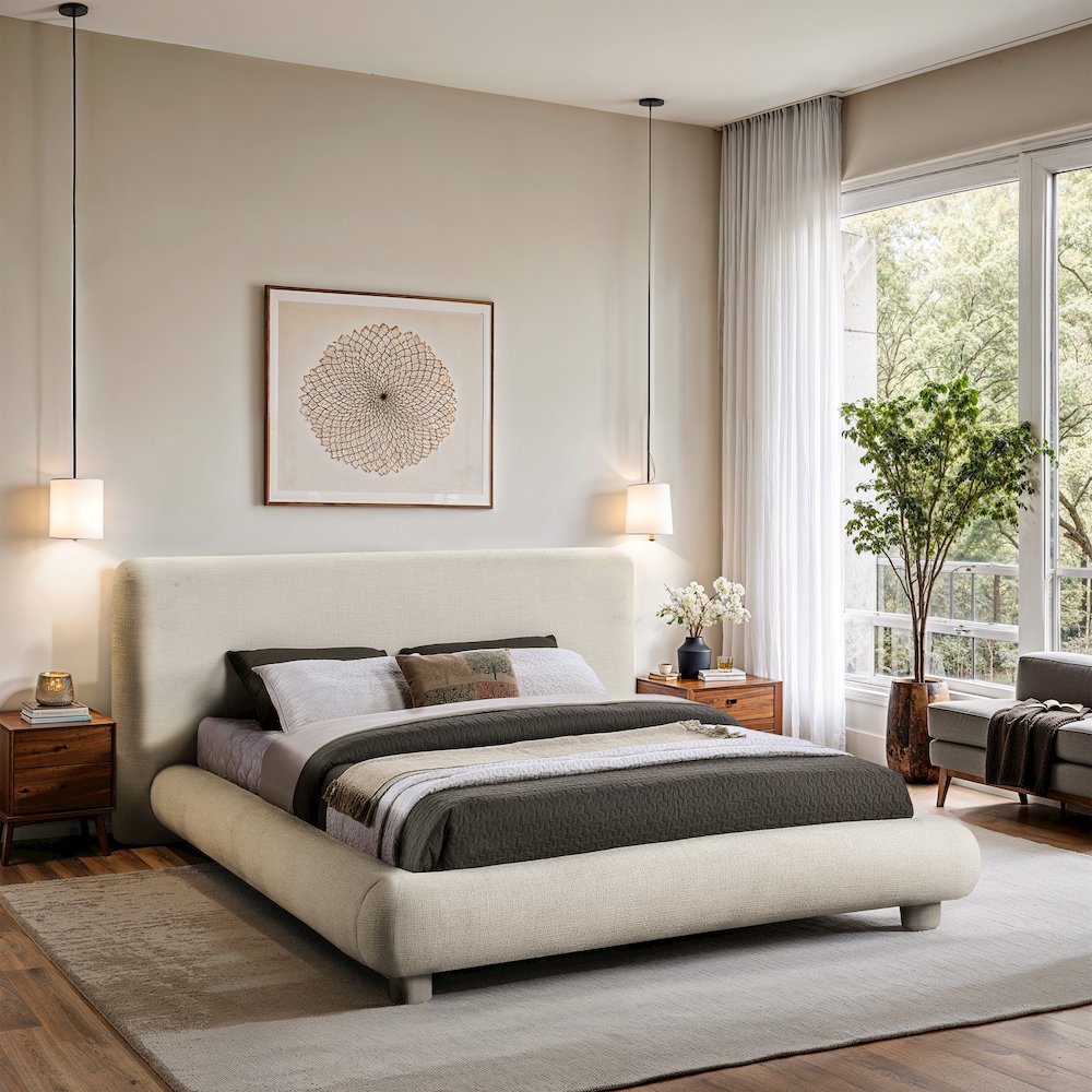 Blair Cream Fabric Upholstered King Bed
