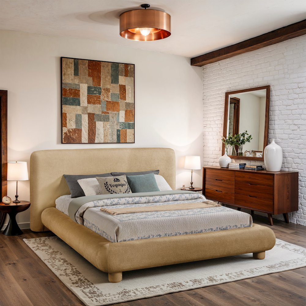 Blair Beige Chenille Fabric Upholstered Full Bed