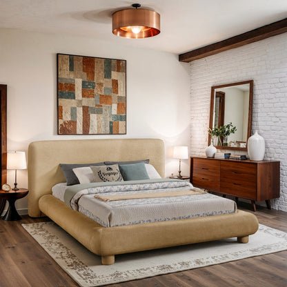 Blair Beige Chenille Fabric Upholstered Queen Bed