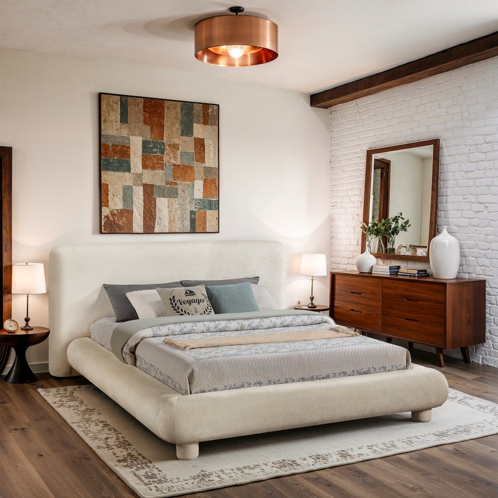 Blair Cream Chenille Fabric Upholstered Full Bed
