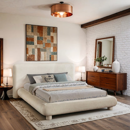 Blair Cream Chenille Fabric Upholstered Full Bed