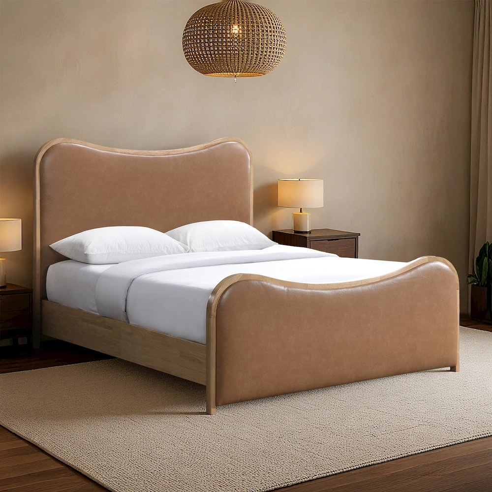 Arvada Cognac Vegan Leather Upholstered King Bed (3 Boxes)