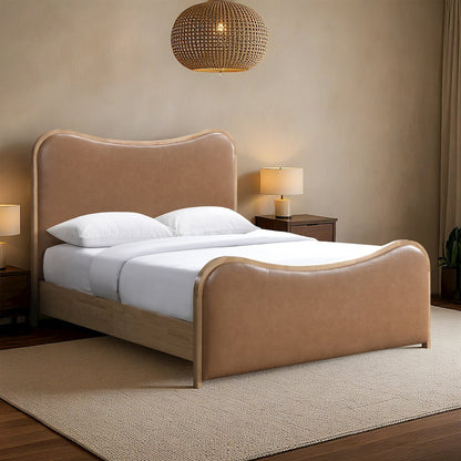 Arvada Cognac Vegan Leather Upholstered Queen Bed (3 Boxes)
