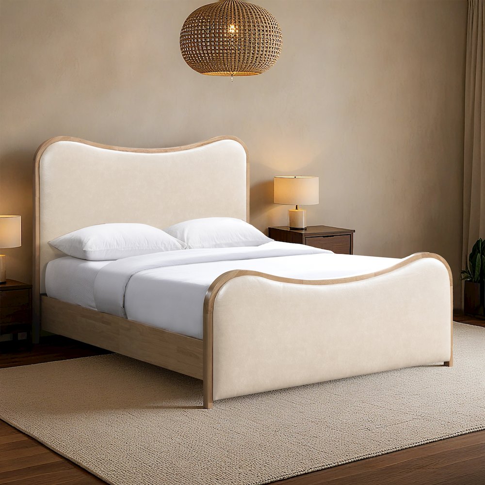 Arvada Cream Vegan Leather Upholstered Full Bed (3 Boxes)