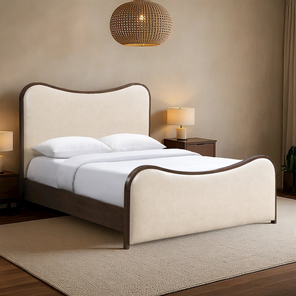 Arvada Cream Vegan Leather Upholstered King Bed (3 Boxes)