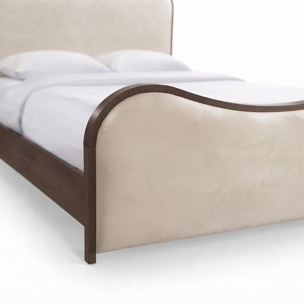 King Bed Frame with Curved Headboard, Brown Walnut Brushed