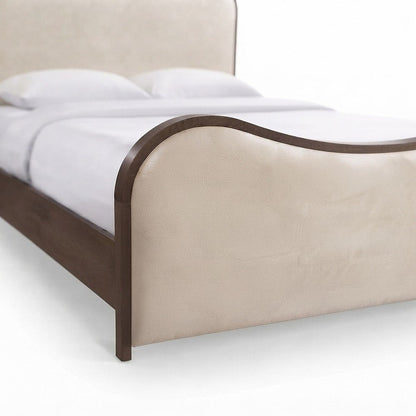 King Bed Frame with Curved Headboard, Brown Walnut Brushed