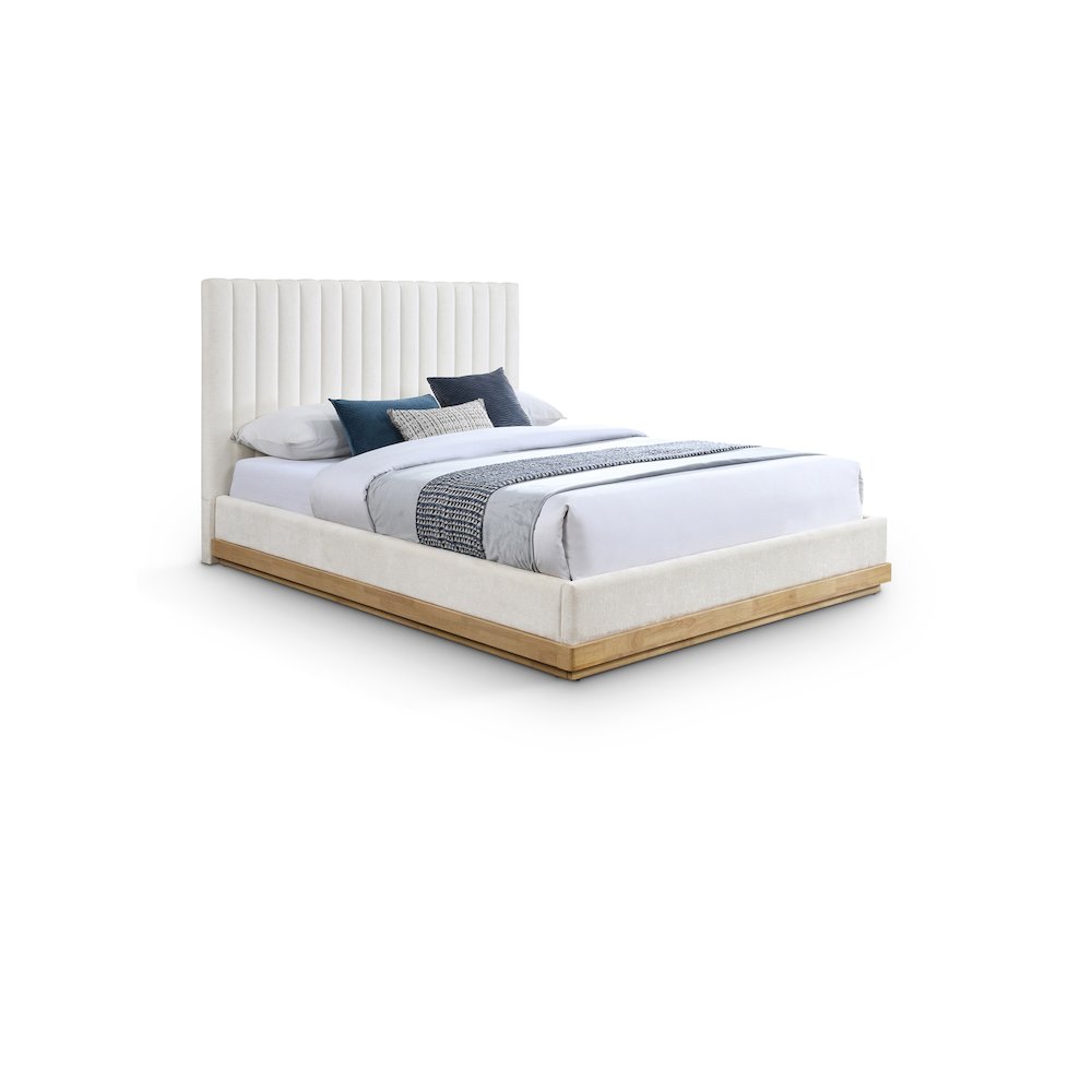 Emmet Cream Chenille Fabric King Bed