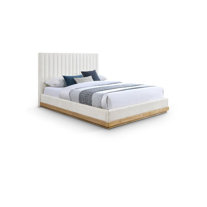 Emmet Cream Chenille Fabric King Bed