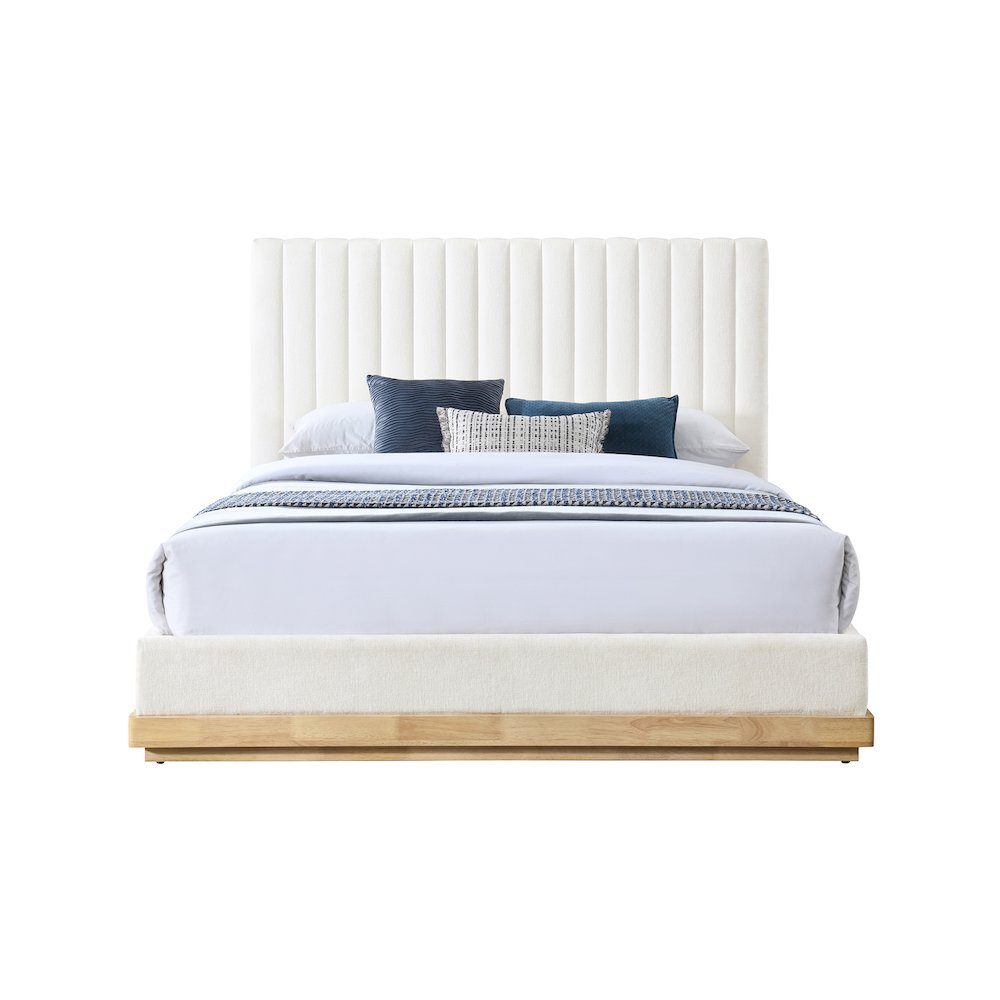 Emmet Cream Chenille Fabric King Bed