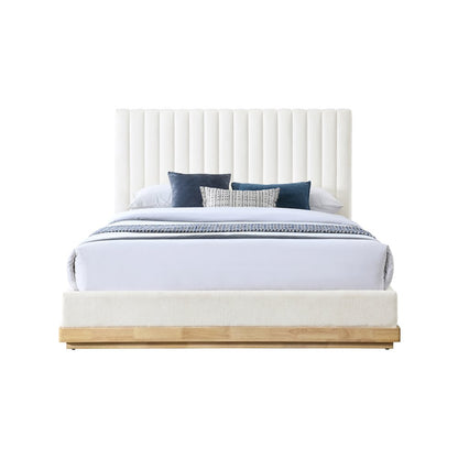 Emmet Cream Chenille Fabric King Bed