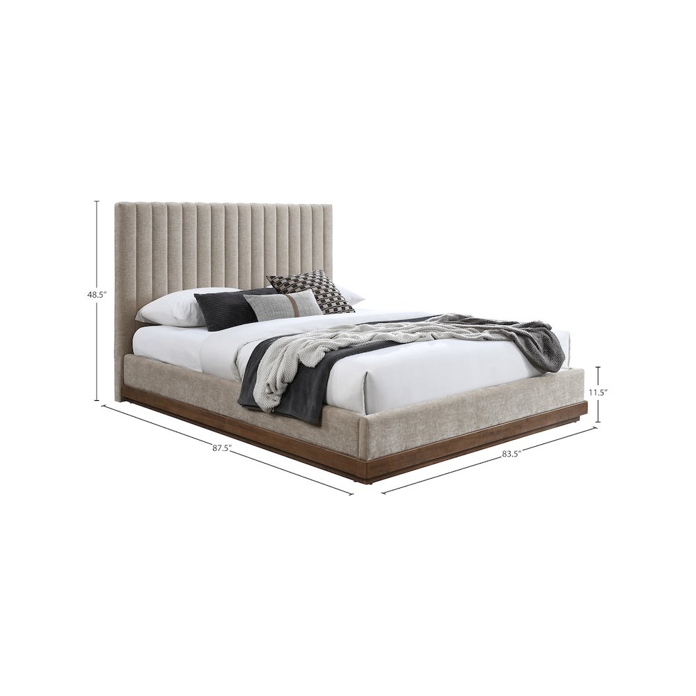 Emmet Beige Chenille Fabric King Bed