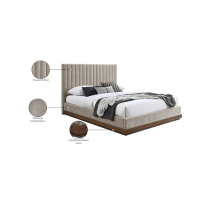 Emmet Beige Chenille Fabric King Bed