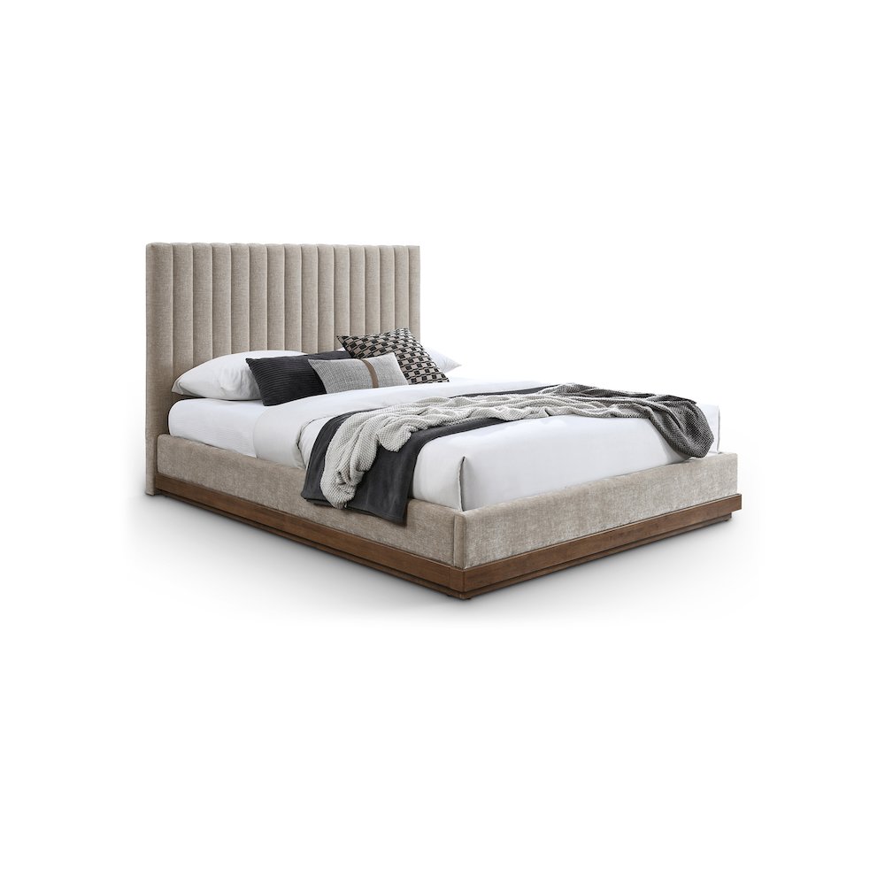 Emmet Beige Chenille Fabric King Bed