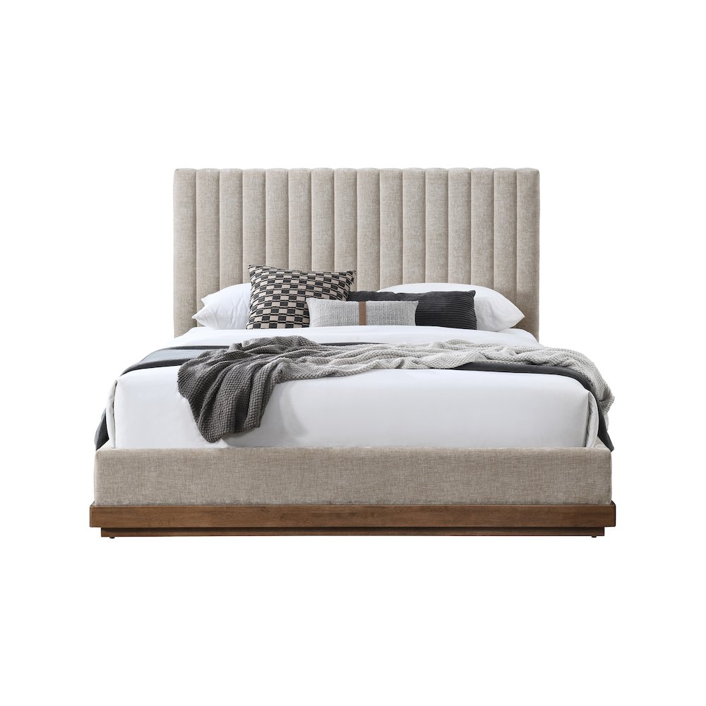 Emmet Beige Chenille Fabric Queen Bed