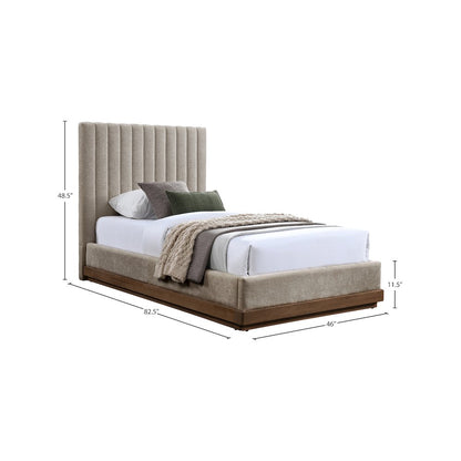Emmet Beige Chenille Fabric Twin Bed