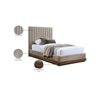 Emmet Beige Chenille Fabric Twin Bed