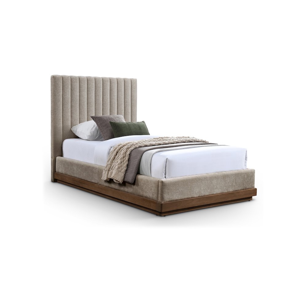 Emmet Beige Chenille Fabric Twin Bed