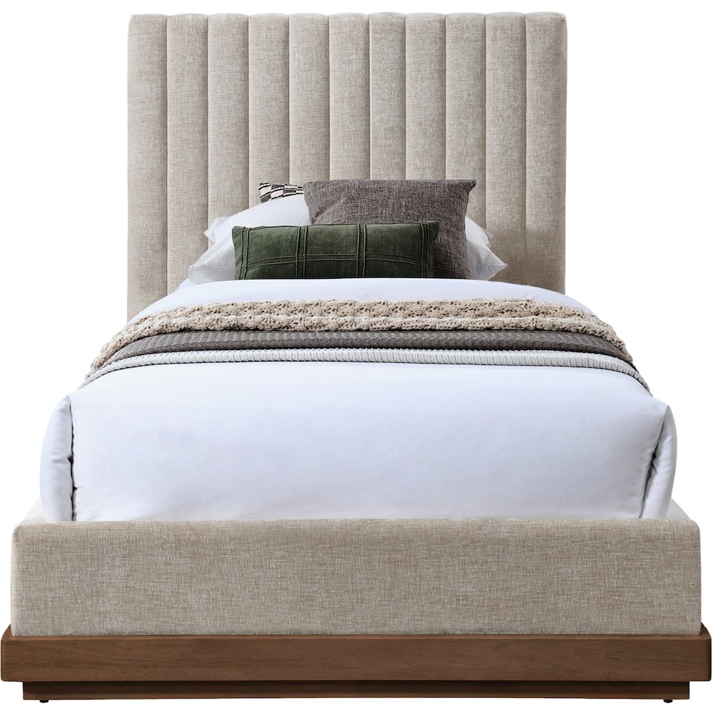 Emmet Beige Chenille Fabric Twin Bed