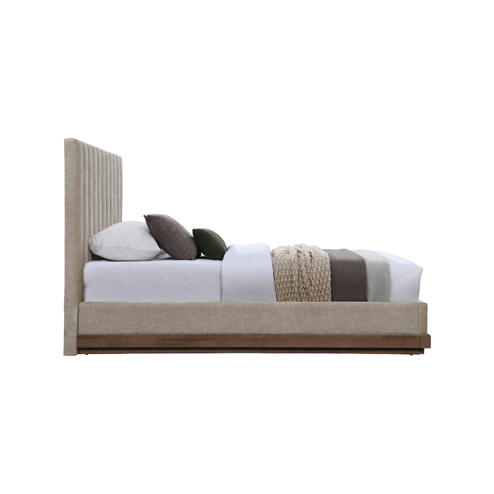 Emmet Beige Chenille Fabric Twin Bed